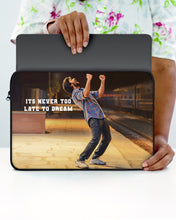 Load image into Gallery viewer, It’s Never Too Late to Dream Jersey Inspired Laptop Sleeves | Motivational Cinema Collection